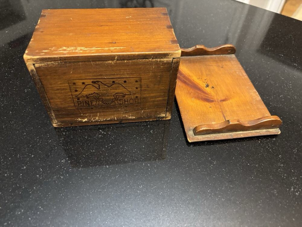 Vintage Pine Shop Original Carl Forslund Wood Recipe Box 3x5 Card Holder Wooden